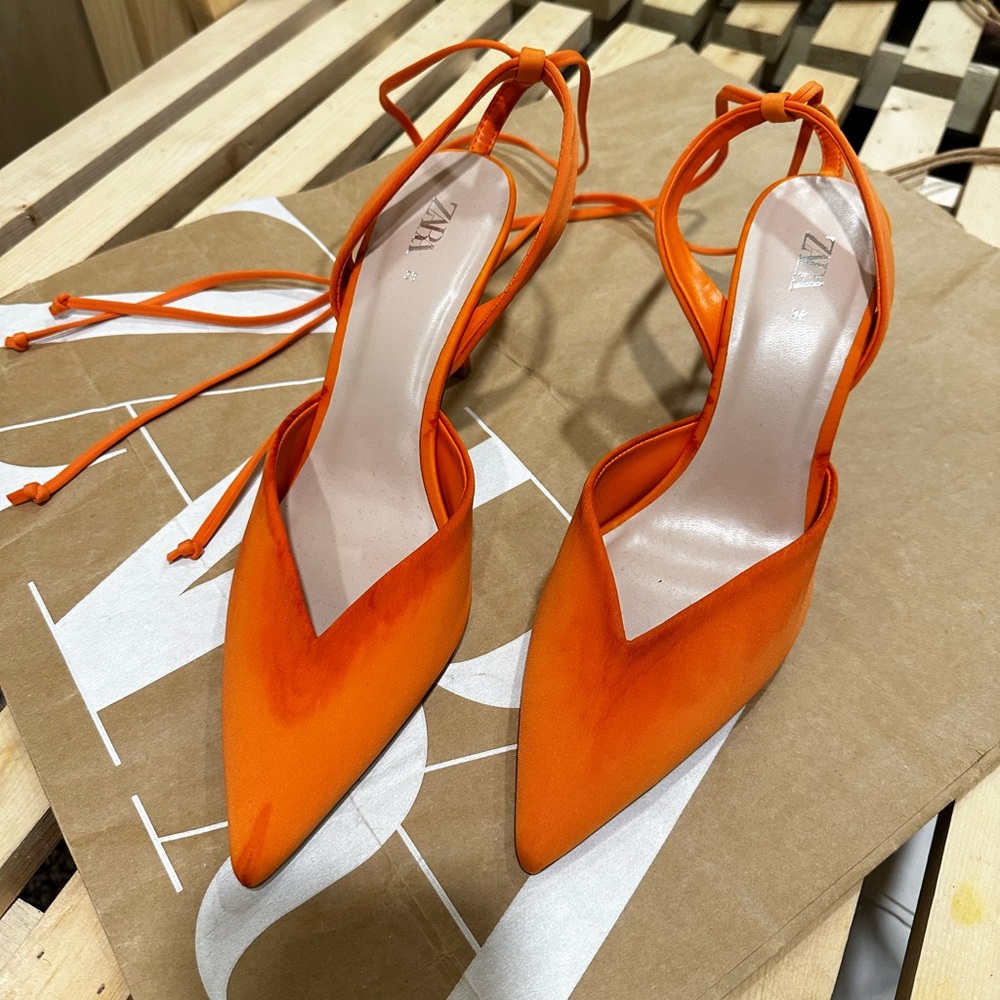 ZARA LACE UP SLINGBACK HEELS - Picture 8 of 10